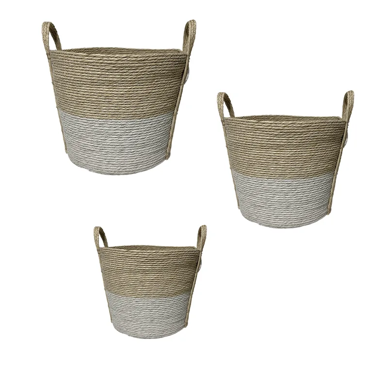 Καλάθι Σετ 3τμχ Ραττάν Λευκό-Natural 35x30εκ.-30x25εκ.-25x20εκ. ESPIEL FEX203 (Χρώμα: Λευκό, Υλικό: Ραττάν) - ESPIEL - FEX203