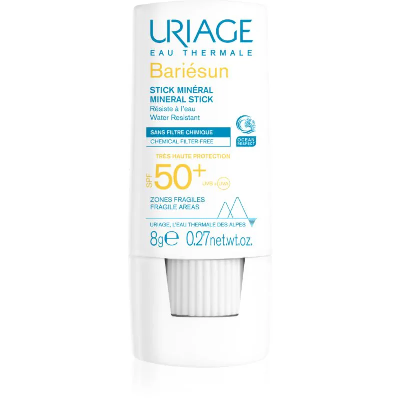 Uriage Bariésun Mineral Stick SPF 50+ μεταλλικές προστατευτικές μπάρες για ευαίσθητα σημεία SPF 50+ 8 γρ