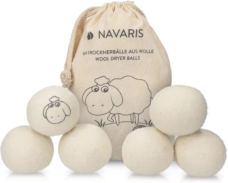 Navaris Wool Dryer Balls - Υποαλλεργικές Επαναχρησιμοποιήσιμες Μάλλινες Μπάλες Στεγνωτηρίου με Βαμβακερή Θήκη Μεταφοράς - 6 Τεμάχια (47788.1)