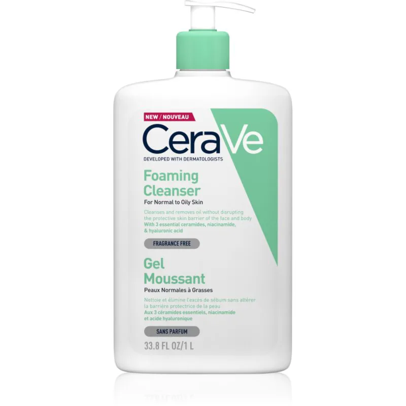 CeraVe Cleansers Foaming Cleanser καθαριστικό αφρώδες τζελ για κανονική έως λιπαρή επιδερμίδα 1000 ml