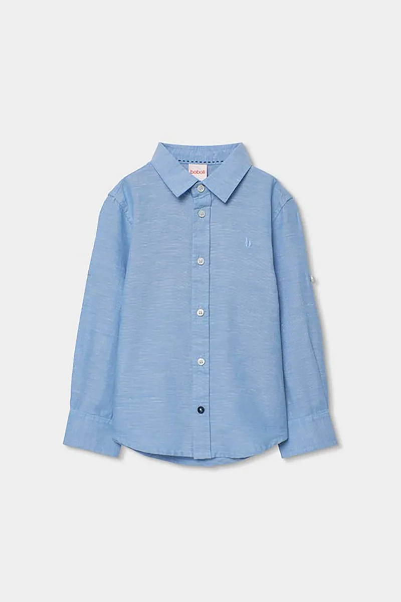 Boboli παιδικό πουκάμισο μονόχρωμο - 873019 Denim Blue Ανοιχτό