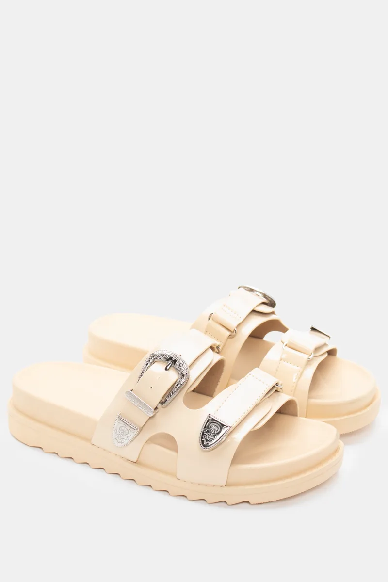 Σανδάλια Flatform με Λουράκι Scatch - Μπεζ
