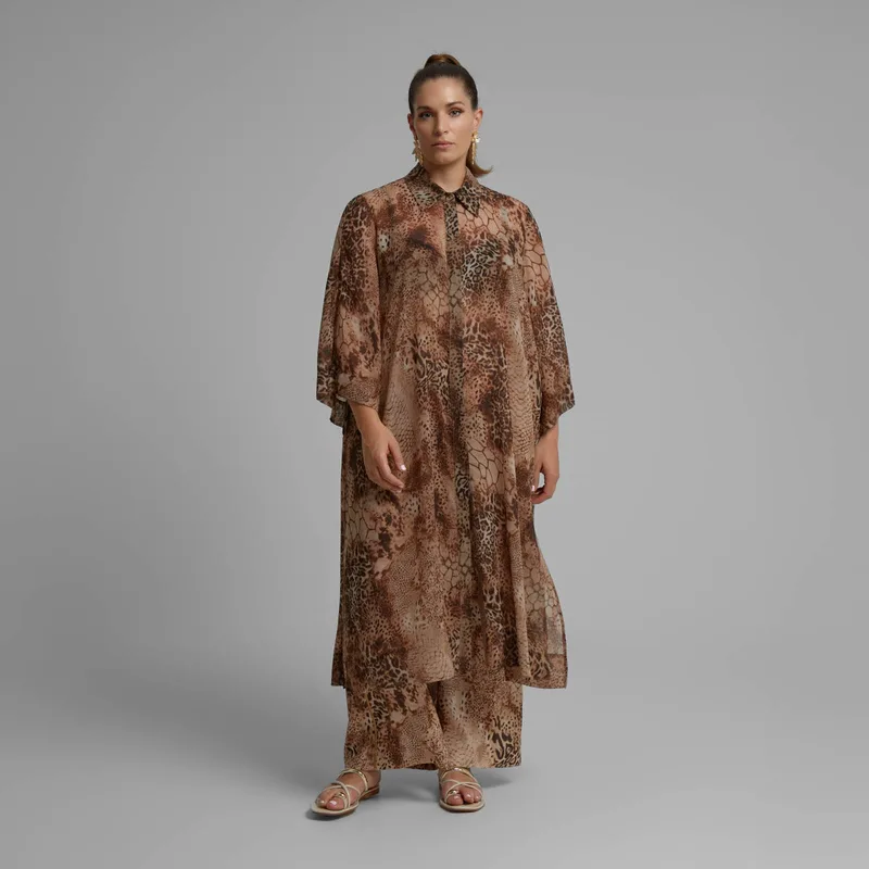 Μακρύ πουκάμισο μουσελίνα με snake print