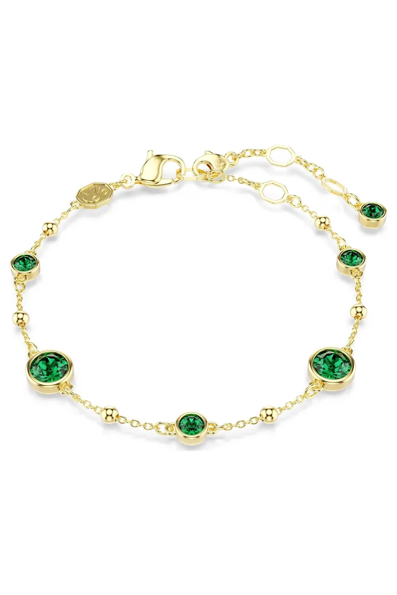 Swarovski γυναικείο βραχιόλι στρογγυλή κοπή, πράσινο, επιμετάλλωση σε χρυσαφί τόνο "Imber" - 5730676
