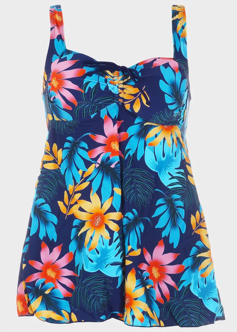 Tankini all print floral.Καλύπτει -D Cup ΜΠΛΕ