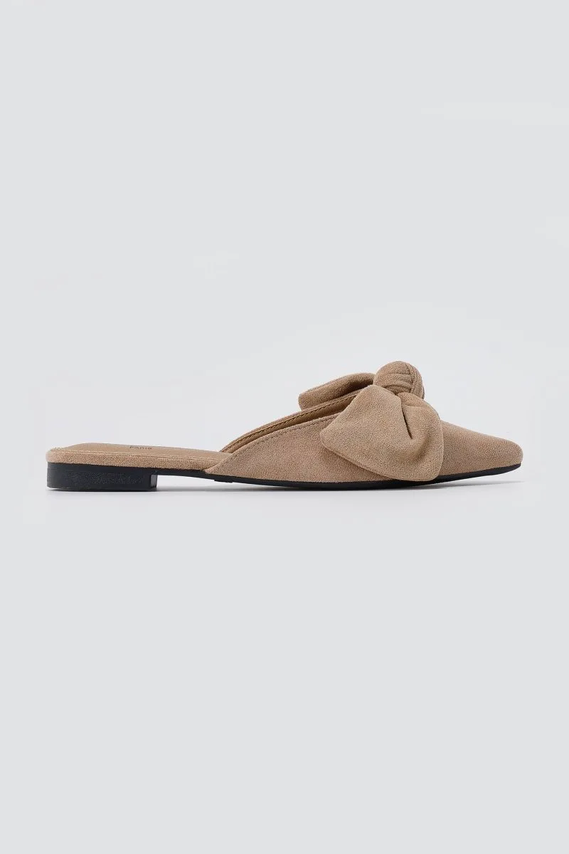 Stephan Μυτερά Φλατ Mules με φιόγκο - P-1501 - Taupe Σουέτ