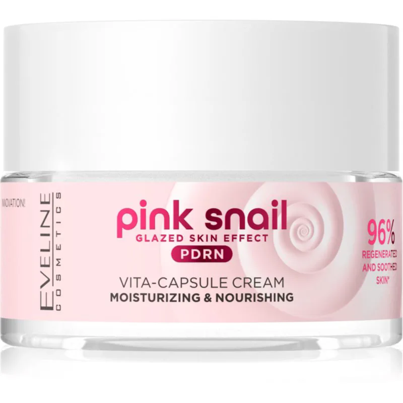 Eveline Cosmetics Ροζ Snail Glazed Skin Effect αντιρυτιδική κρέμα για φωτεινότητα 50 ml