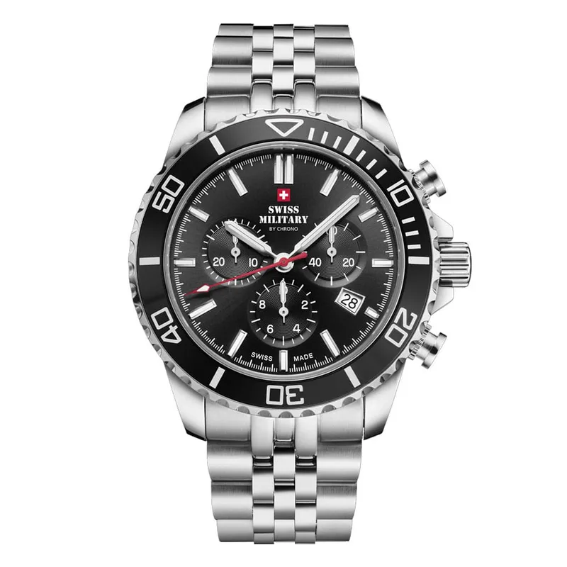 SWISS MILITARY by Chrono Swiss Made Chronograph Stainless Steel Bracelet Watch SM34103.01