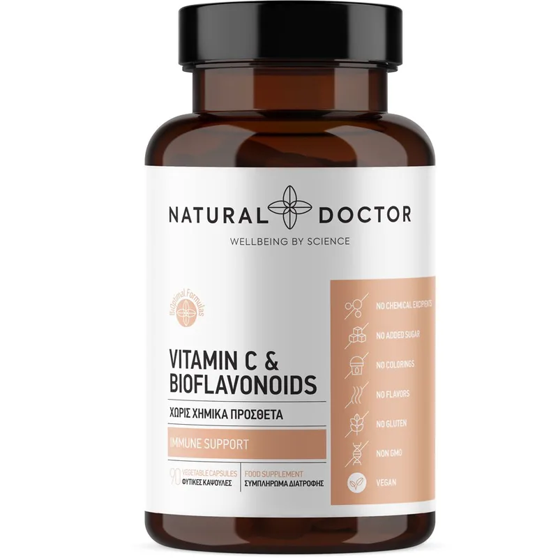 Natural Doctor Vitamin C & Bioflavonoids Συμπλήρωμα Διατροφής με Βιταμίνη C & Βιοφλαβονοειδή Εσπεριδοειδών για Ενίσχυση του Ανοσοποιητικού & Πρόληψη του Κρυολογήματος 90veg.caps