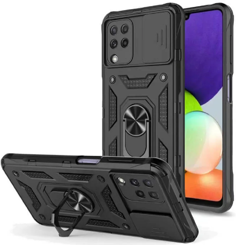 Bodycell Armor Slide - Ανθεκτική Θήκη Samsung Galaxy A22 4G με Κάλυμμα για την Κάμερα & Μεταλλικό Ring Holder - Black (5206015004124)
