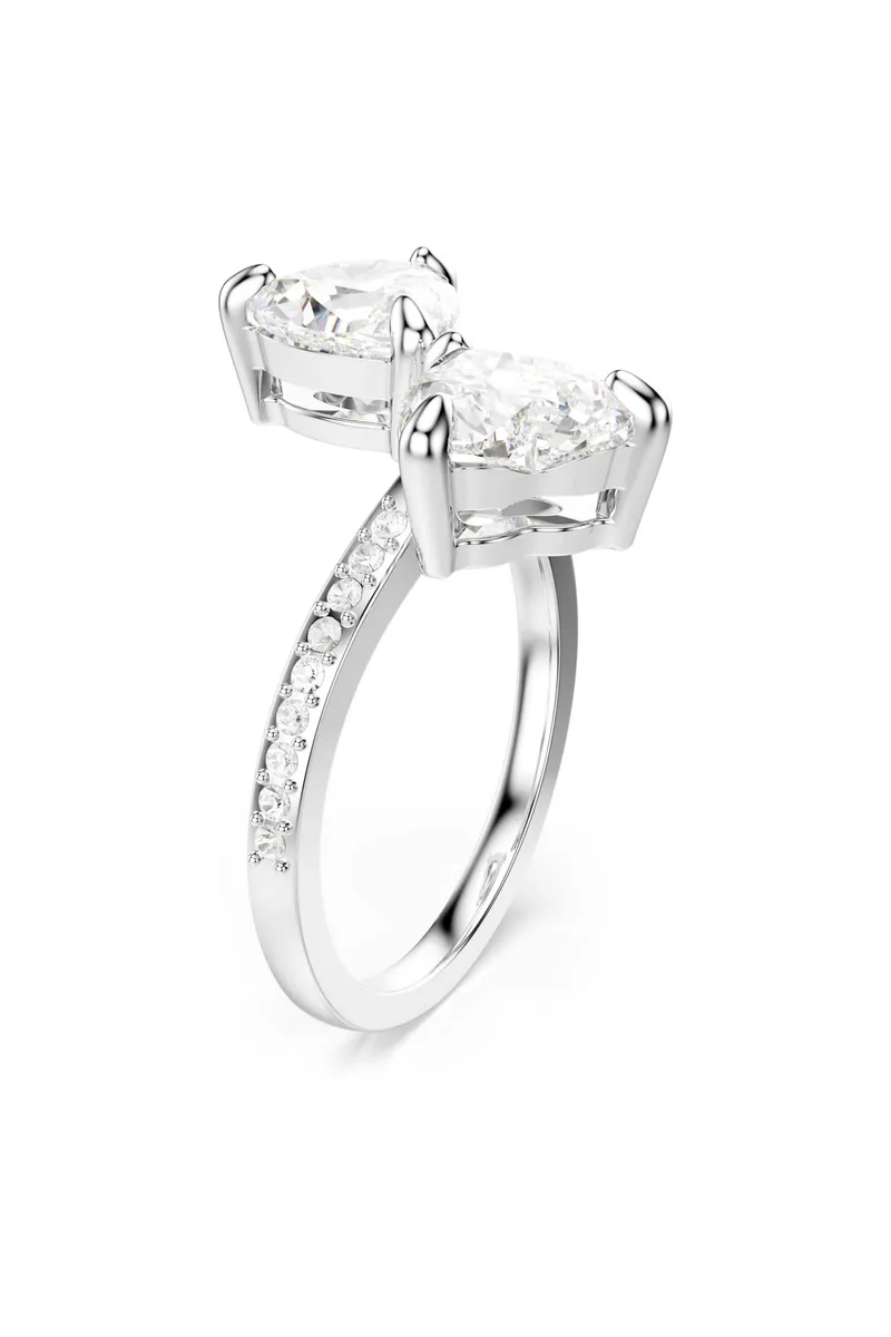 Swarovski γυναικείο ανοιχτό δαχτυλίδι κοπή heart, pavé, καρδιά, λευκό, φινίρισμα σε ασημένιο τόνο "Mesmera Attract" (55) - 5705591