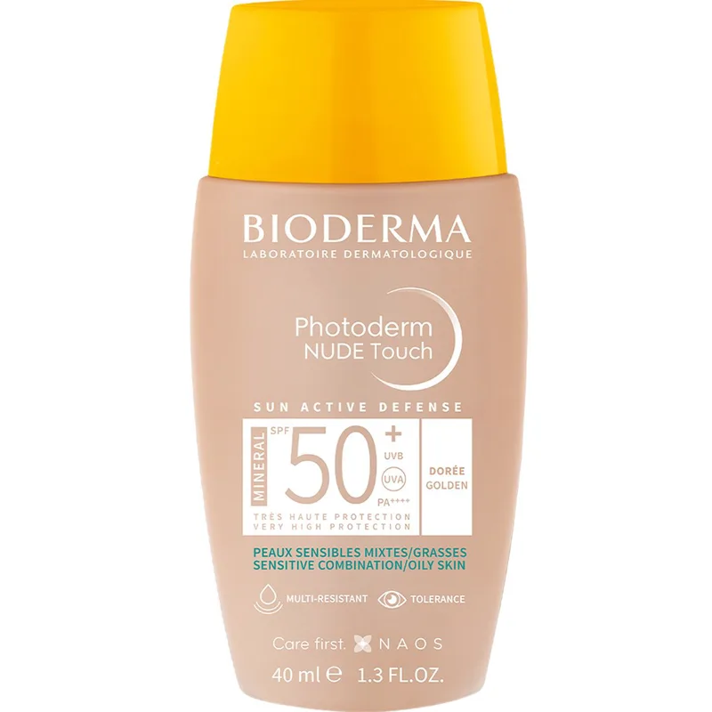 Bioderma Photoderm Nude Touch Mineral Spf50+ Αντηλιακό Προσώπου Πολύ Υψηλής Προστασίας με Χρώμα για Μικτές & Λιπαρές Επιδερμίδες 40ml - Golden