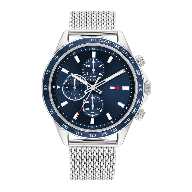 TOMMY HILFIGER Miles Dual Time Silver Steel Bracelet 1792018