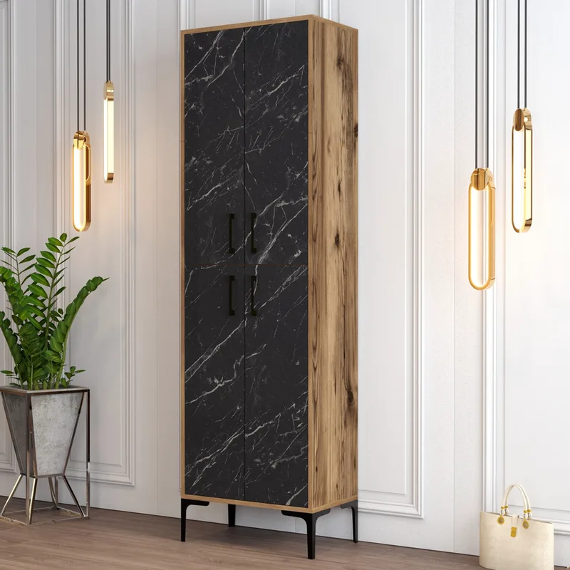 Παπουτσοθήκη Berlin A - Walnut, Black Marble 845Hct4106 (60x200x35 cm)