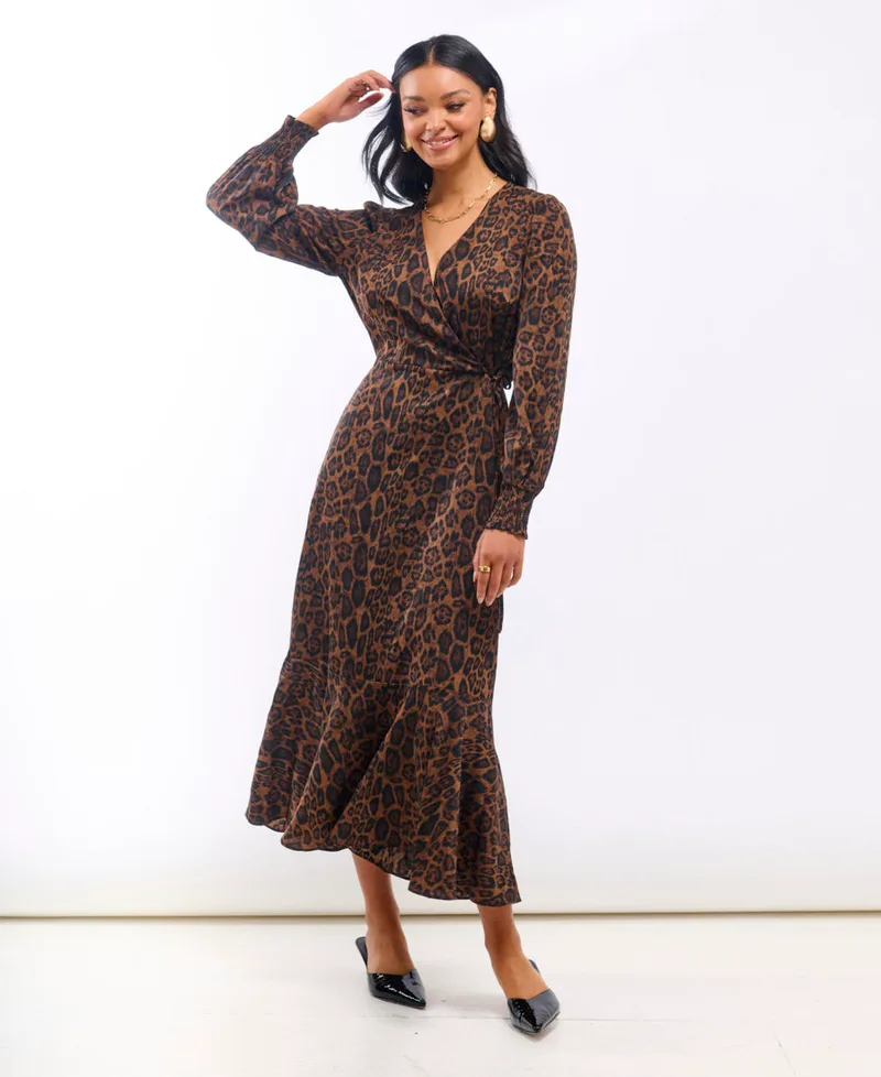 Animal Wrap Long Sleeve Midaxi Dress | Size: 16