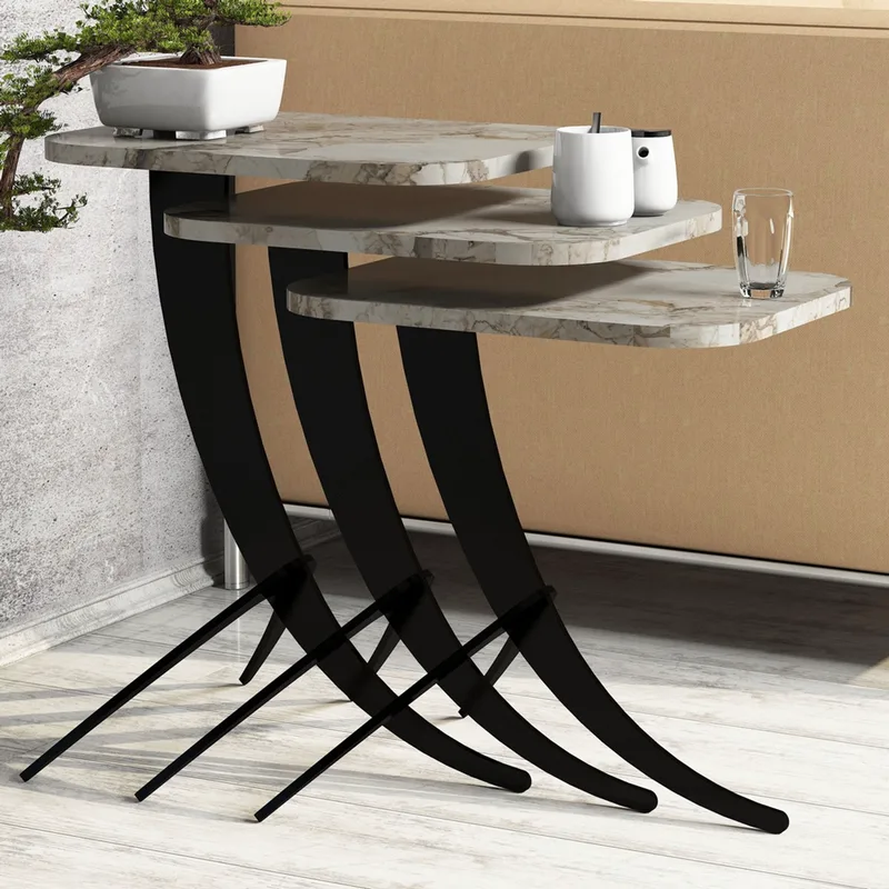 Τραπεζάκια Ζιγκόν (Σετ 3 Τεμαχίων) Pion - White Marble 845Hct2876 35x45x60 cm