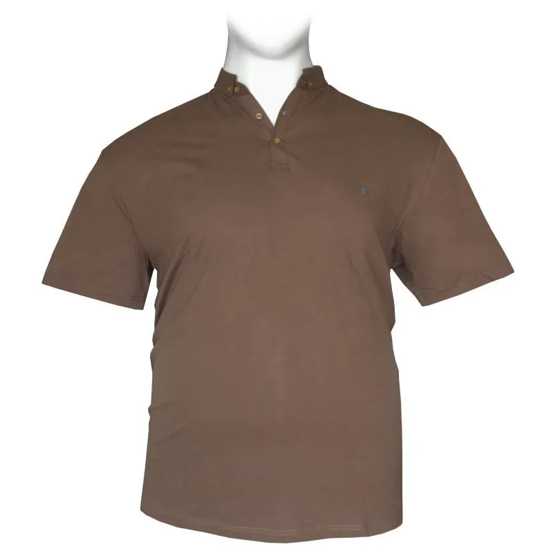 Polo πικέ ελαστικό μονόχρωμο με μεταλλικό patch και κουμπί στο γιακά - Bison Μπεζ