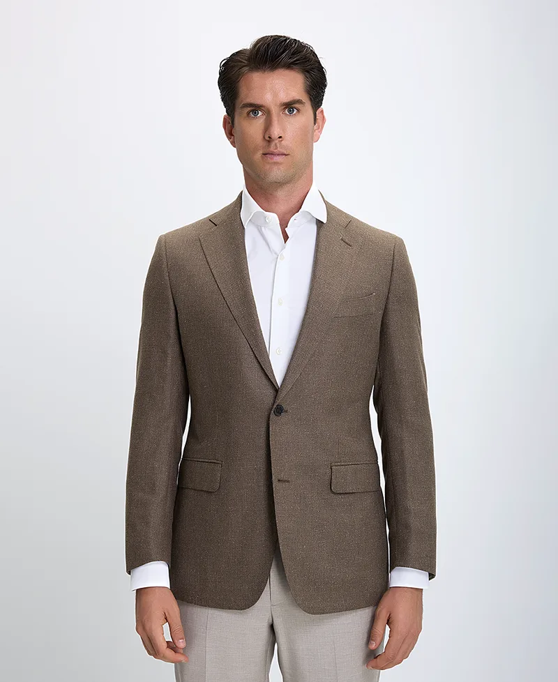 HD x Vardas Ανδρικό Σακάκι Slim Fit Μετάξι & Μαλλί Καφέ