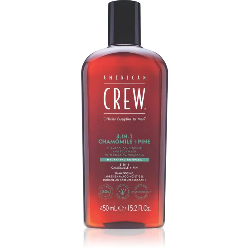 American Crew 3 in 1 Chamimile + Pine 3 σε 1 σαμπουάν, μαλακτικό και τζελ για ντους για άντρες 450 ml