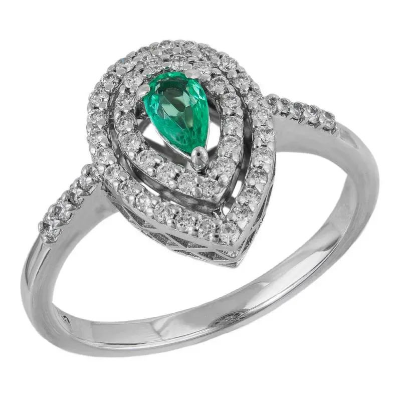 Λευκόχρυσο δαχτυλίδι Κ18 Brilliants and Emerald 043313 043313 Χρυσός 18 Καράτια