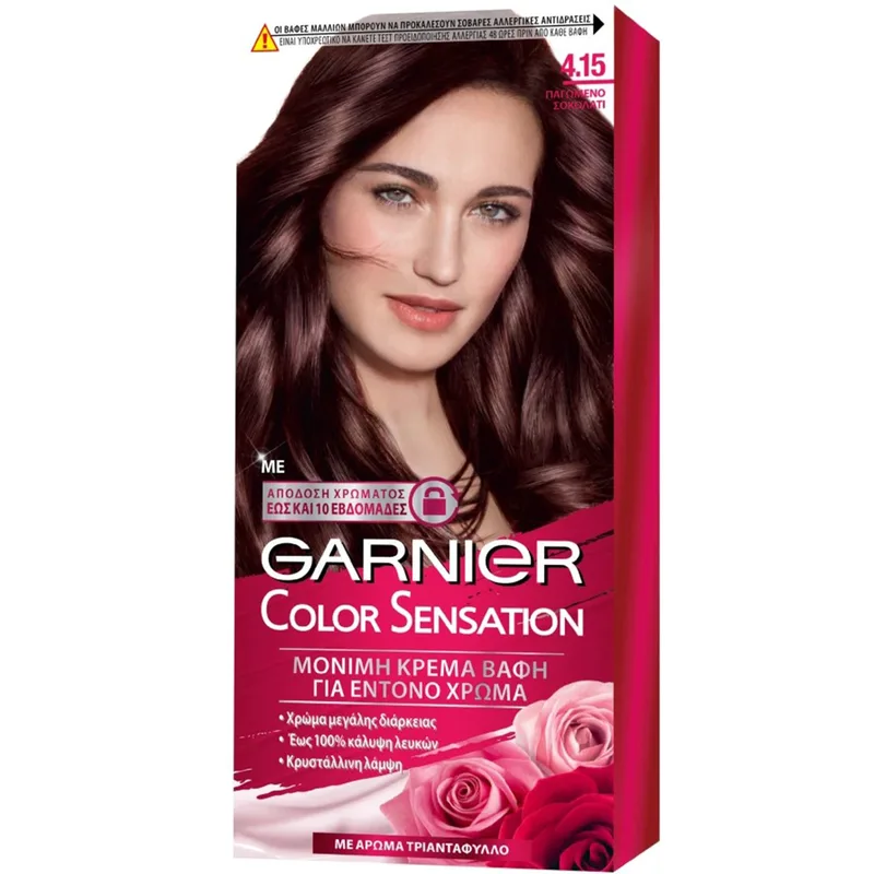 Garnier Color Sensation Permanent Hair Color Kit Μόνιμη Κρέμα Βαφή Μαλλιών με Άρωμα Τριαντάφυλλο 1 Τεμάχιο - 4.15 Παγωμένο Σοκολατί