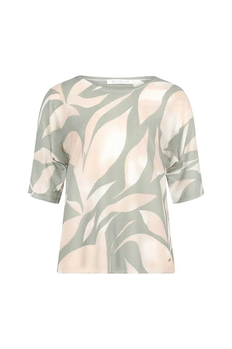 BETTY & CO γυναικεία πλεκτή μπλούζα με all-over leaf print και μανίκι 3/4 - 5997/3899 Πράσινο Μέντας