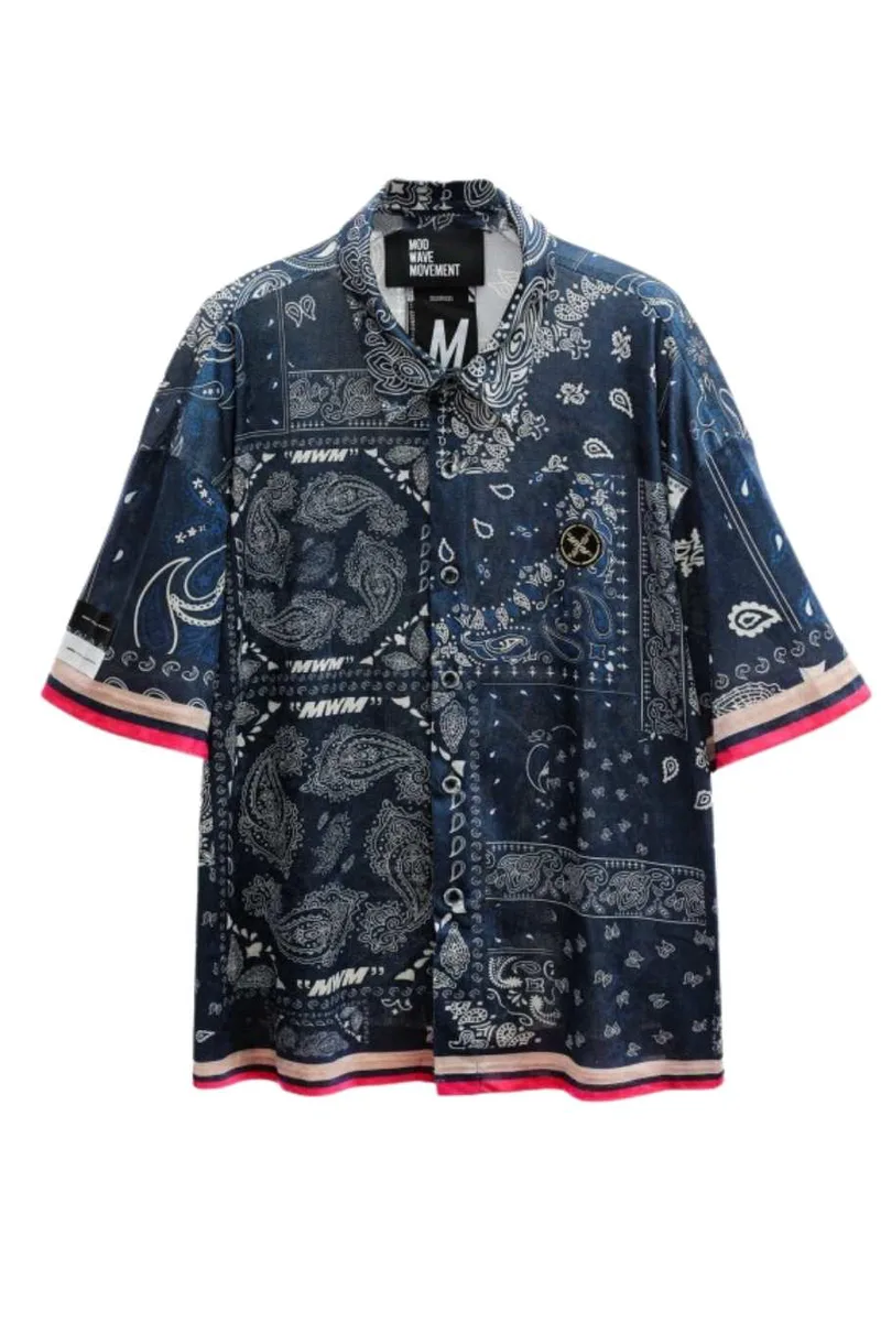 MOD WAVE MOVEMENT Πουκάμισα BANDANA SHORT SLEEVE SHIRT- MW082080522 - ΜΠΛΕ-MW082080522-BLUE