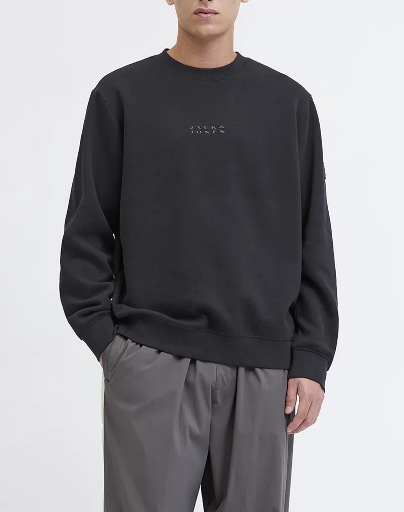 JACK&JONES JCOPOINT SWEAT BADGE CREW NECK BF 12285667-BlackJJ Black