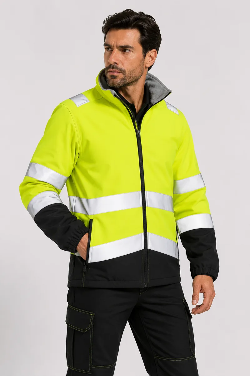Ανδρικό μπουφάν Softshell με ανακλαστικές ταινίες Result R450X Fluorescent Yellow/Black