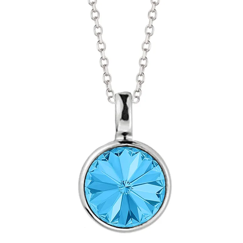 Jt Χειροποίητο ασημένιο κολιέ αυθεντικό Swarovski 12mm Γαλάζιο