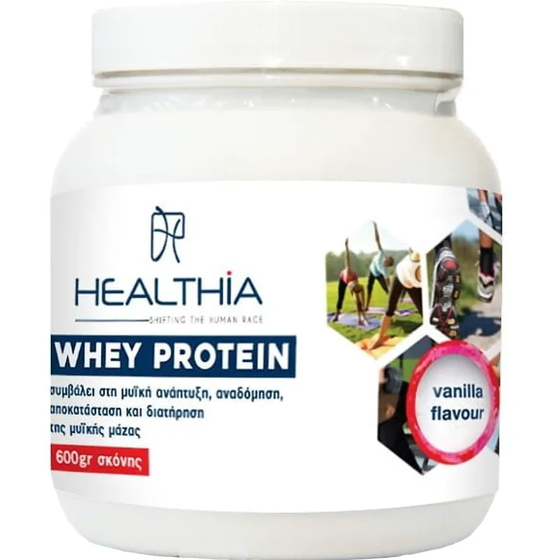 Healthia Whey Protein Συμπλήρωμα Διατροφής Πρωτεΐνης Ορού Αγελαδινού Γάλακτος Υψηλής Ποιότητας για Αύξηση Μυϊκής Μάζας με Γεύση Βανίλια 600gr - Vanilla