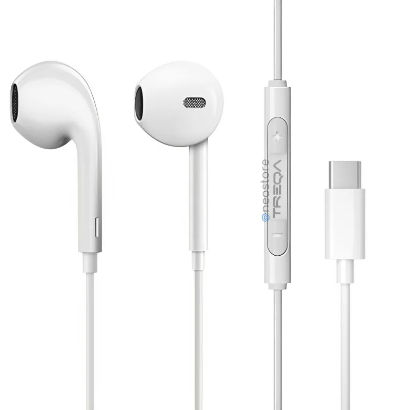 Ακουστικά Κινητού Handsfree Earbuds με Βύσμα Type-C Treqa EP-754 Λευκό
