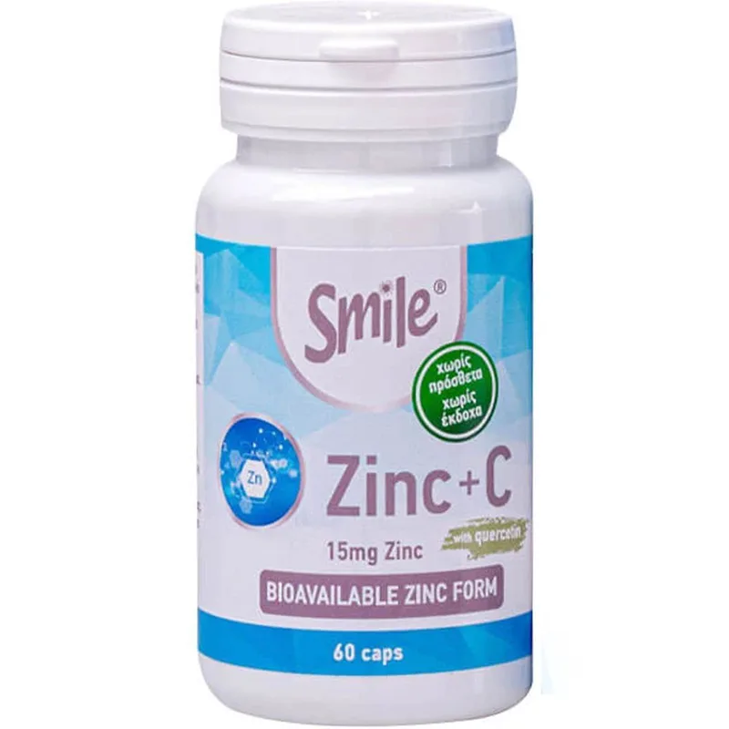 Smile Zinc+C & Quercetin Συμπλήρωμα Διατροφής Ψευδαργύρου Βιταμίνης C & Κερσετίνης για τη Φυσιολογική Λειτουργία του Ανοσοποιητικού Συστήματος με Αντιοξειδωτικές Ιδιότητες 60caps