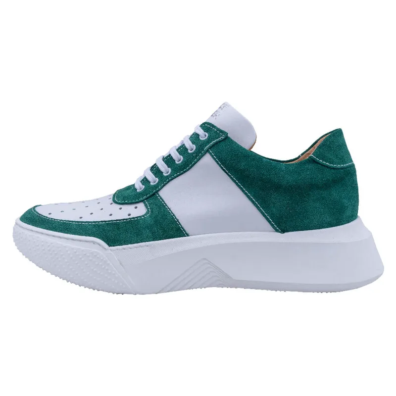 Designer Λευκα Sneakers με Πράσινες Σουέντ Λεπτομέρειες