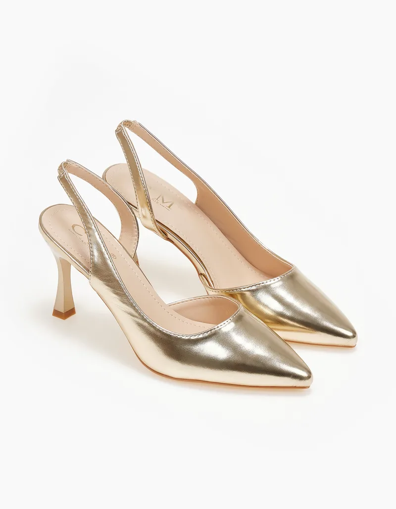 Γόβες openheel με χαμηλό τακούνι - Χρυσό