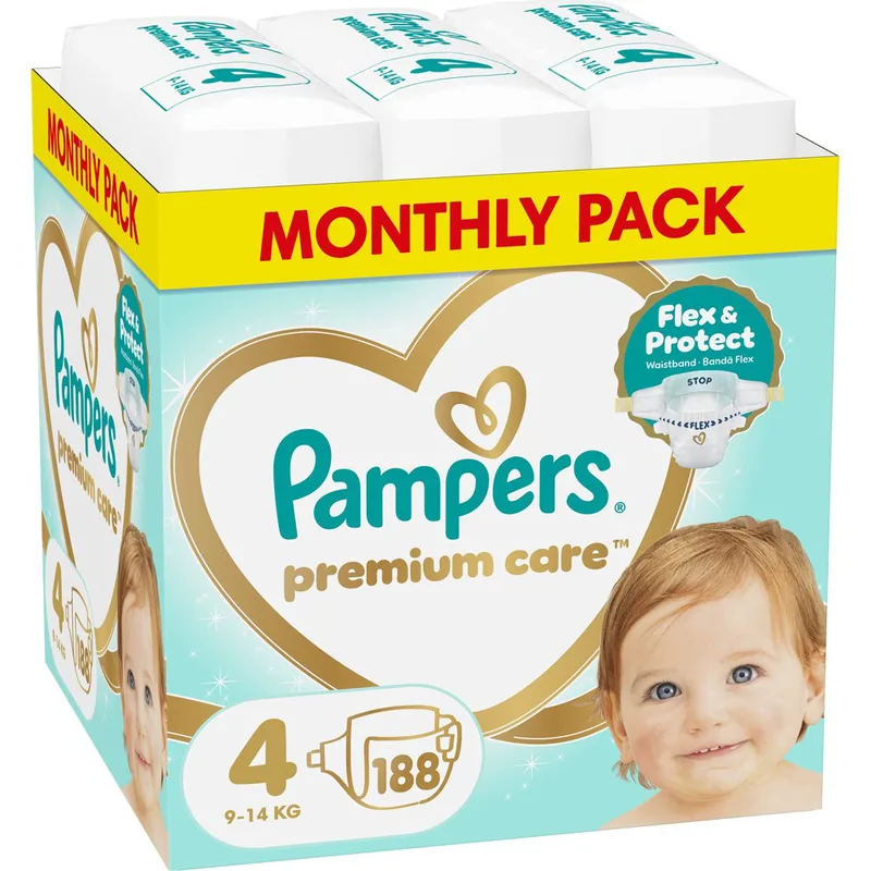 Pampers Premium Care Monthly Pack No4 (9-14kg) 188 Τεμάχια