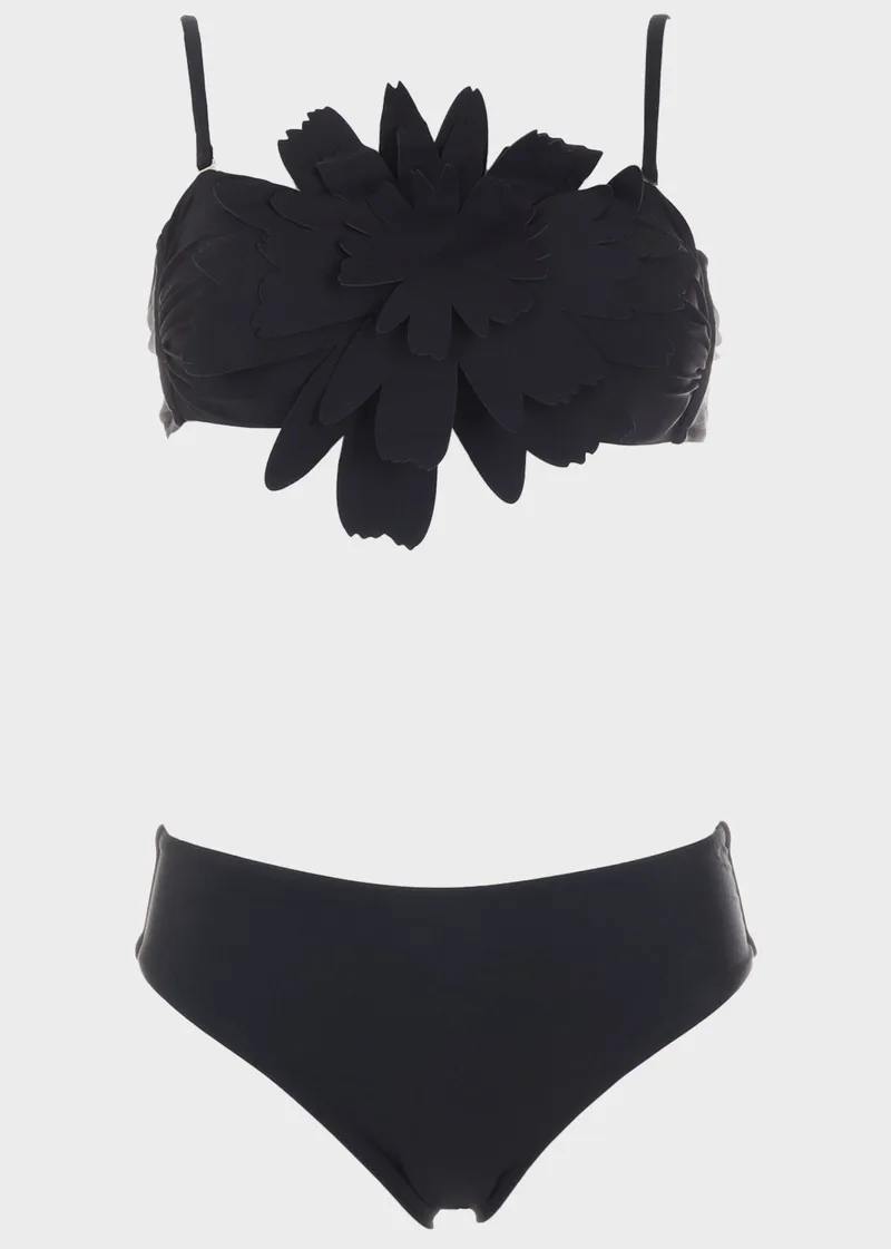 Bikini strapless μονόχρωμο ενσωματωμένο λουλούδι.Καλύπτει B Cup ΜΑΥΡΟ
