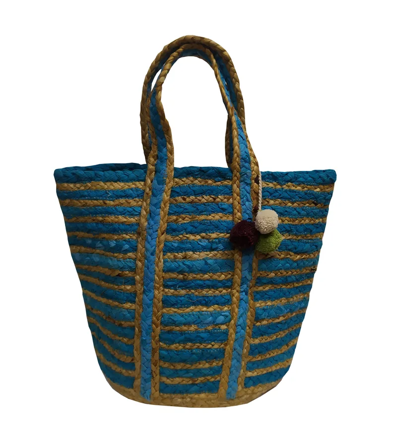 Τσάντα Θαλάσσης Jute-Βαμβακερή Natural-Blue 40x50εκ. Design 4 Komvos Home 7012194-1 (Χρώμα: Μπλε, Ύφασμα: 50%Cotton-50%Jute) - KOMVOS HOME - 7012194-1
