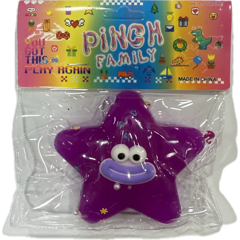 Antistress Taba Squishy Αστέρι με Strass μάτια & Χαμόγελο 9×7cm Μωβ