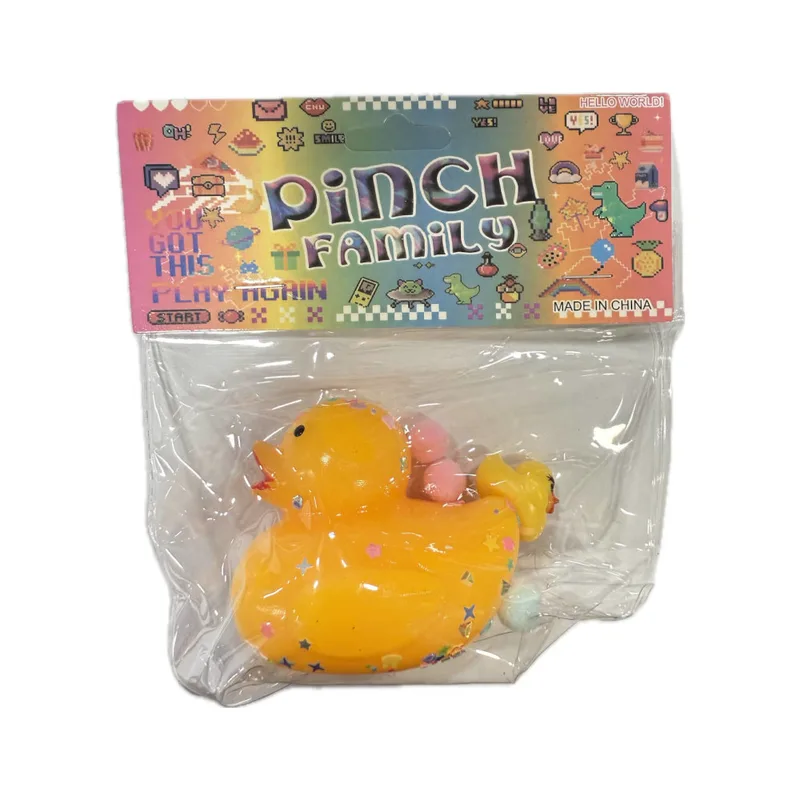 Antistress Pinch Family Squishy Παπάκι με Pon Pon & σκληρή μινιατούρα μινι Παπάκι Μοτίφ