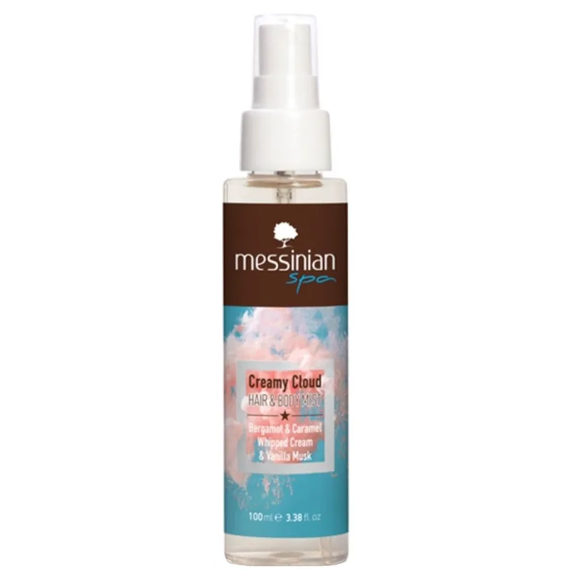 Messinian Spa Creamy Cloud Bergamot, Caramel, Whipped Cream & Vanilla Musk Hair & Body Mist Ενυδατικό Mist Μαλλιών & Σώματος με Άρωμα Περγαμόντου, Καραμελωμένη Σαντιγύ & Μόσχος Βανίλιας 100ml