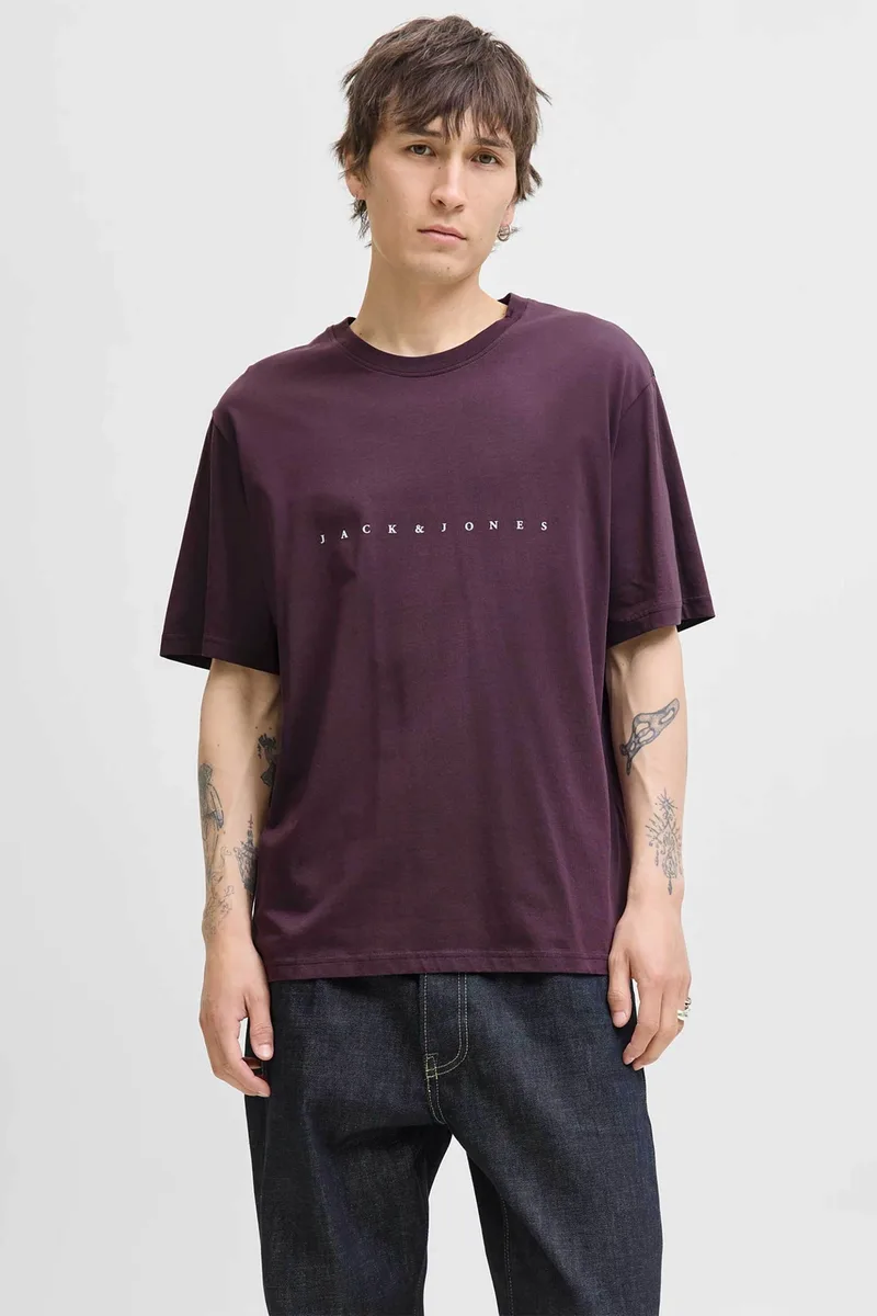 JACK & JONES ανδρικό T-shirt μονόχρωμο με logo print Relaxed Fit - 12234746 Μοβ