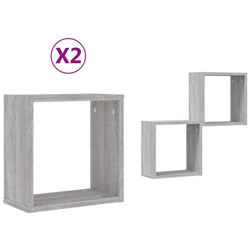 vidaXL Ράφια Τοίχου Κύβοι 2 τεμ. Γκρι Sonoma 30x15x30 εκ.