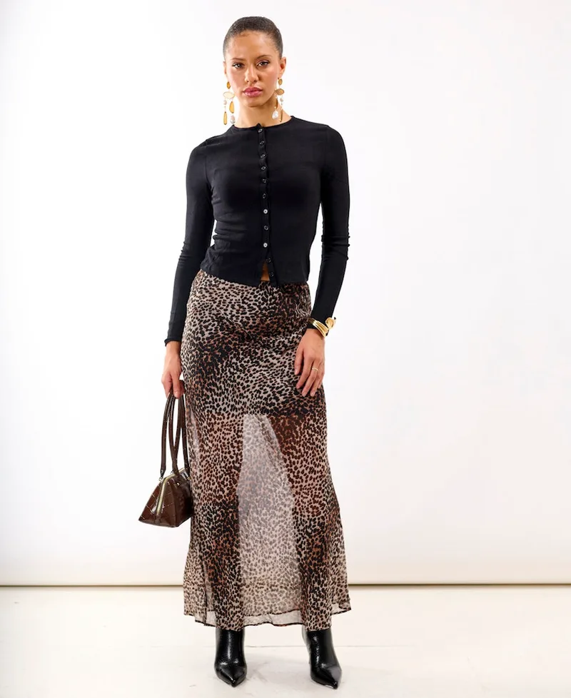Leopard Chiffon Maxi Skirt | Size: 10