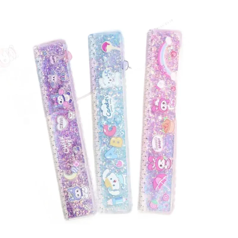Χάρακας πλαστικός αναδιπλούμενος με υγρό glitter και στένσιλ ζωάκια (Τυχαίο Σχέδιο)