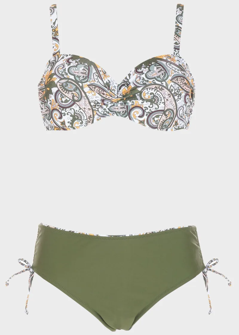 Σετ bikini all print ψηλόμεσο slip. Kαλύπτει C-D Cup ΧΑΚΙ
