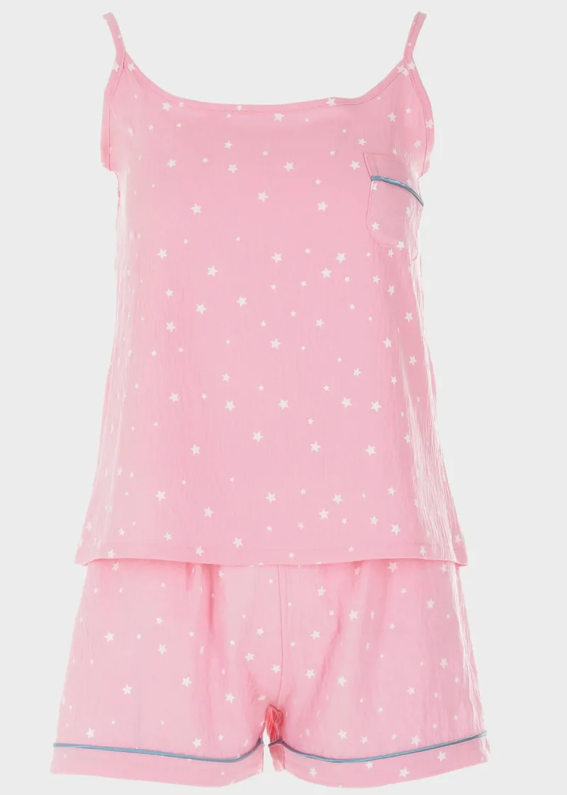 Γυναικείο baby doll μπροστινό τσεπάκι all print stars.Homewear Collection ΡΟΖ