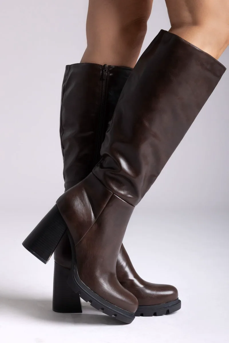 Ideal shoes Boots Platform - 2503A - Dark Brown Matte