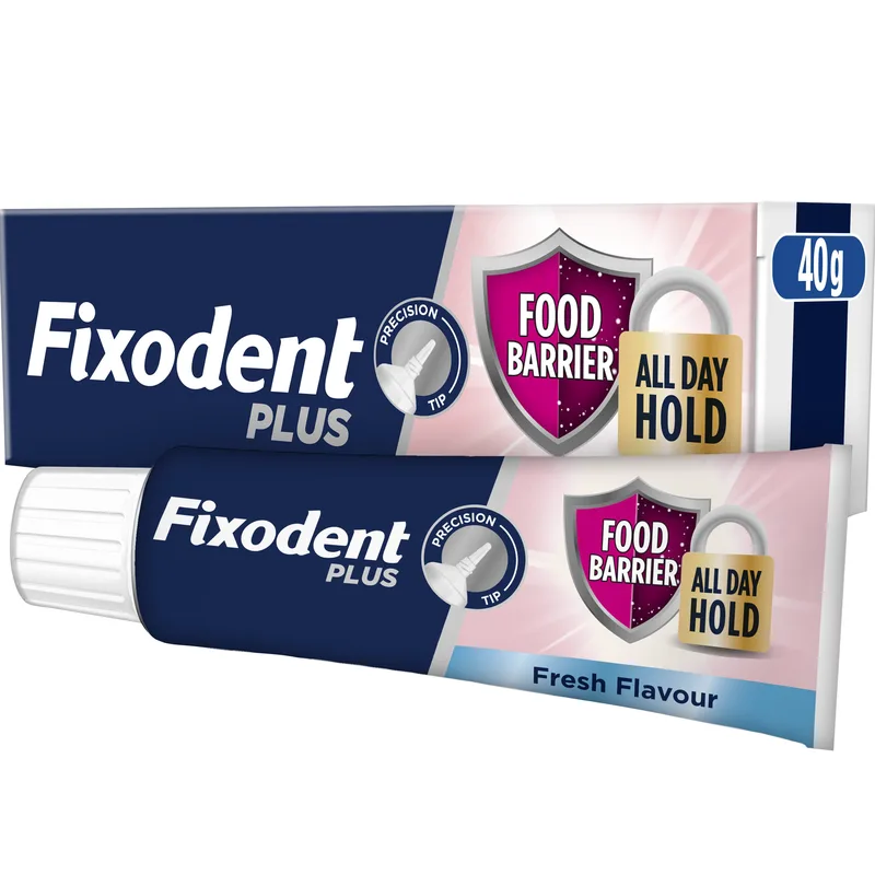 Fixodent Plus Food Barrier Fresh Στερεωτική Κρέμα με Δυνατό Κράτημα για Τεχνητές Οδοντοστοιχίες που Αποτρέπει την Εισχώρηση των Τροφών με Γεύση Απαλής Μέντας 40g