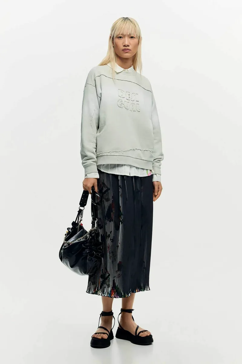 Desigual γυναικεία midi φούστα με arty print "Plis" - 26SWFW14 Μαύρο
